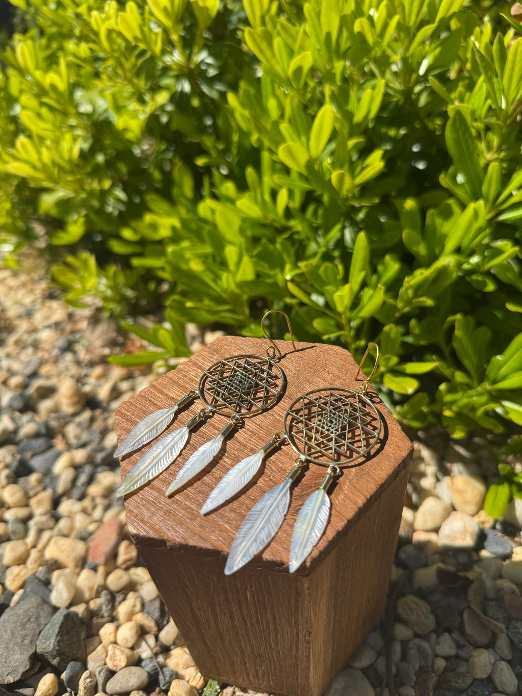 Sri Yantra Feather Earrings