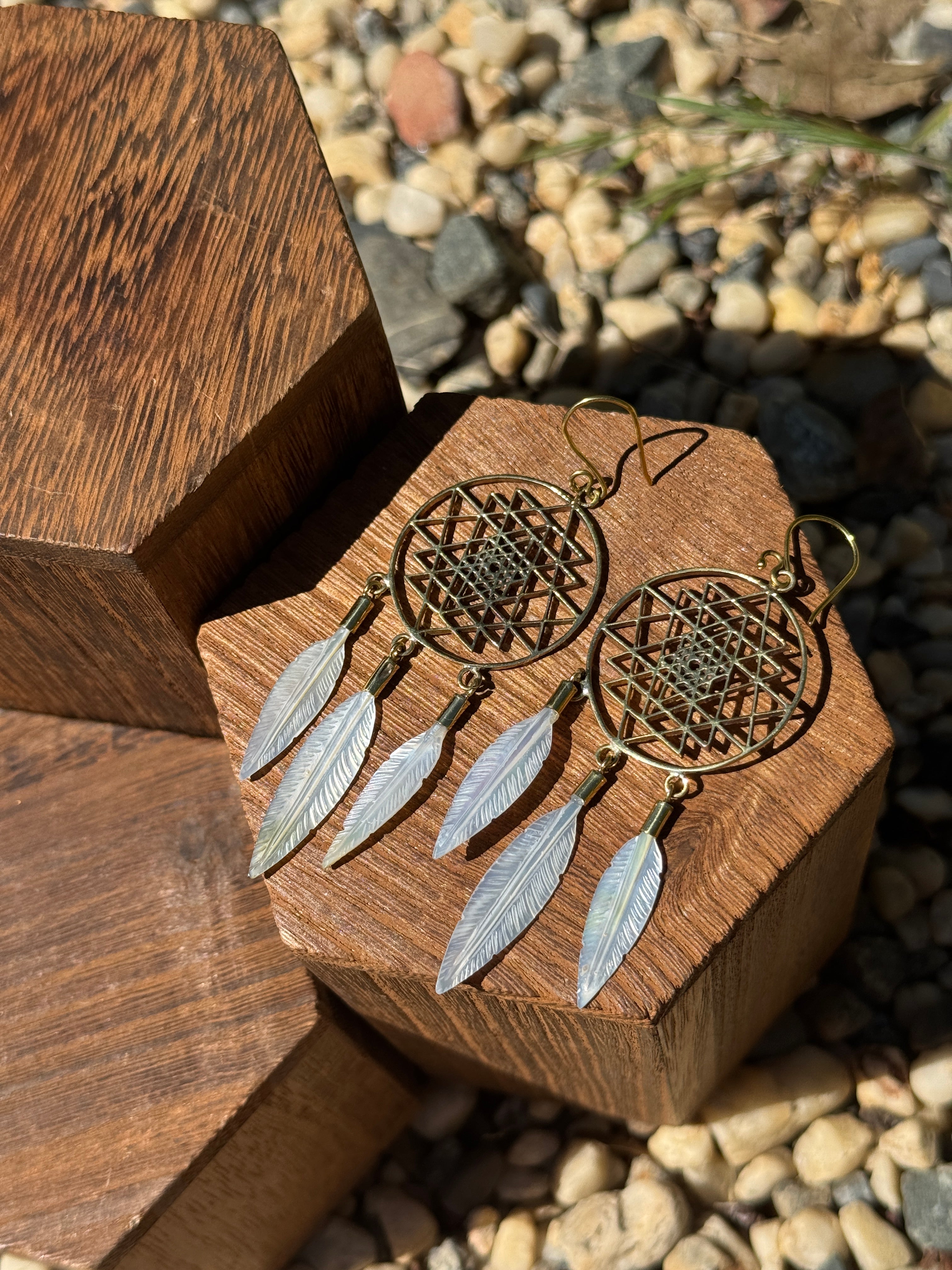Sri Yantra Feather Earrings