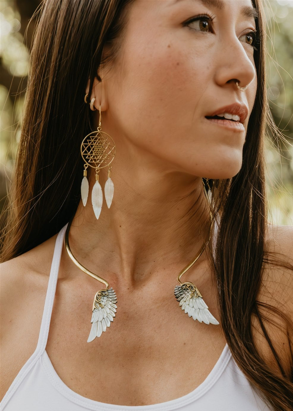 Sri Yantra Feather Earrings